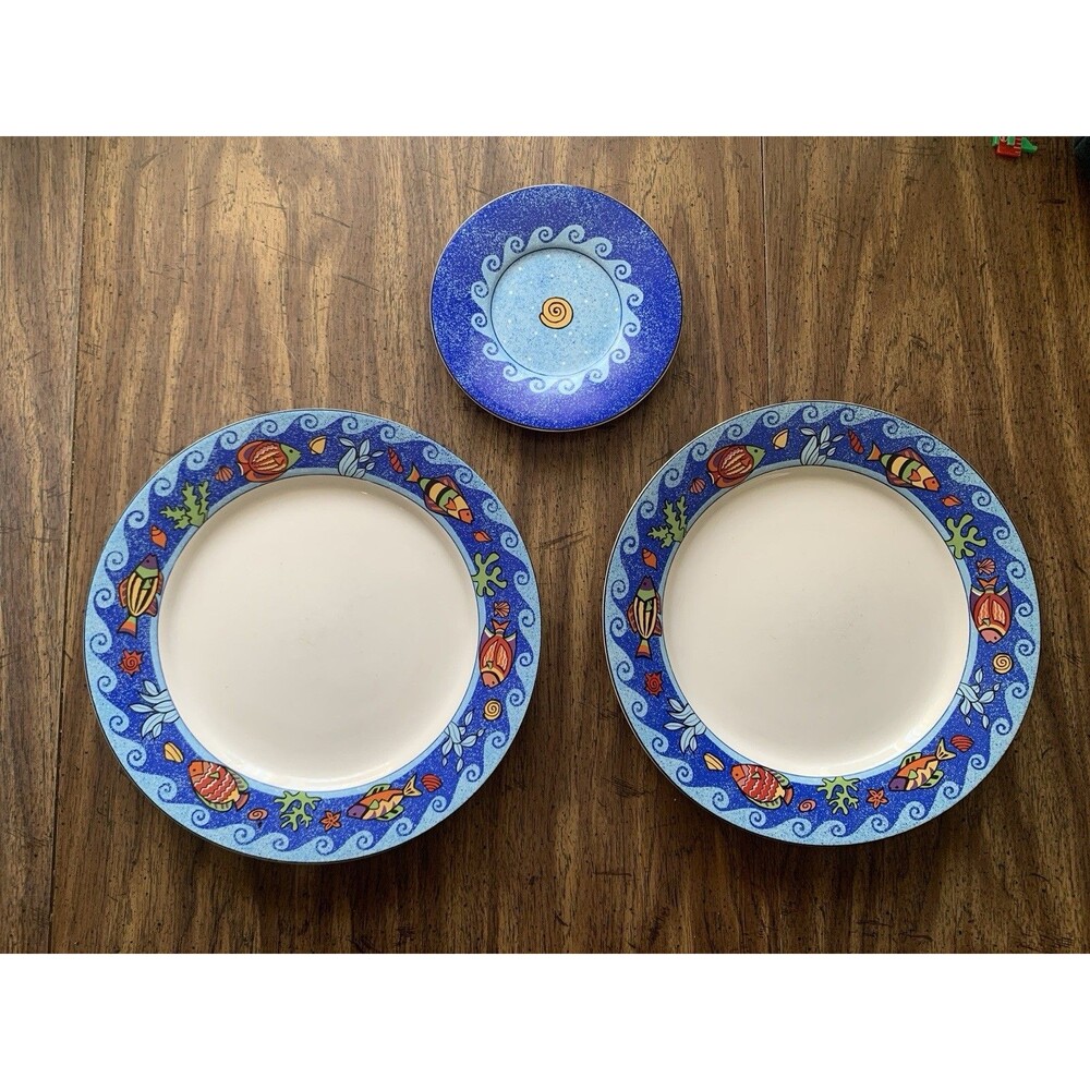 Sango Pisces 98 Fish 2 Dinner Plates and 1 Dessert Plate Sue Zipkin Waves 4896